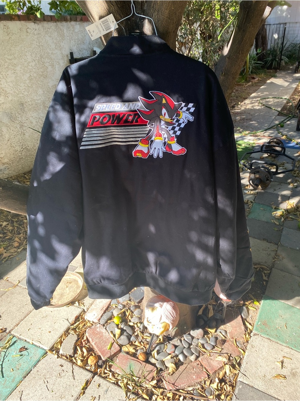 Black Racing Graphic Bomber Jacket with Shadow Character